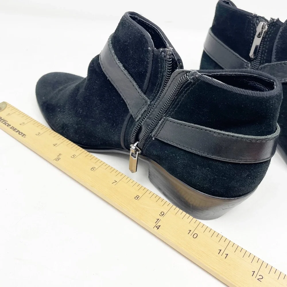 Sam Edelman Black Suede Harness Ankle Boots Size 8 Block Heel Zip Booties